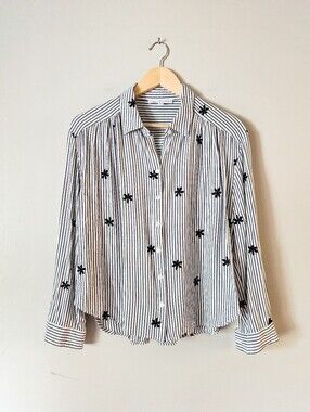 Jane & Delancey Anthropologie Striped Flower Button Up